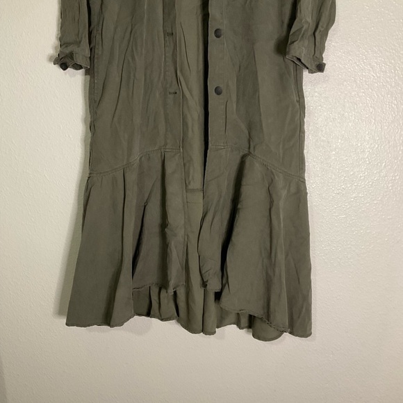 ZARA Trafaluc TRF Olive Oversized Shirt Dress w/ Frill Ruffle Small Lagenlook - Picture 2 of 10